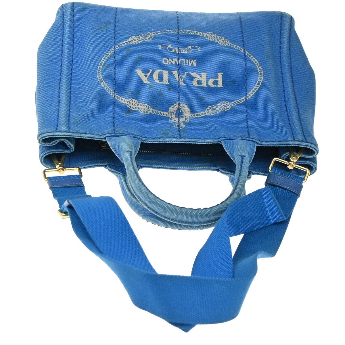 PRADA Logo CANAPA 2Way Shoulder Hand Bag Canvas Leather Blue Azzurro GHW 35KC772