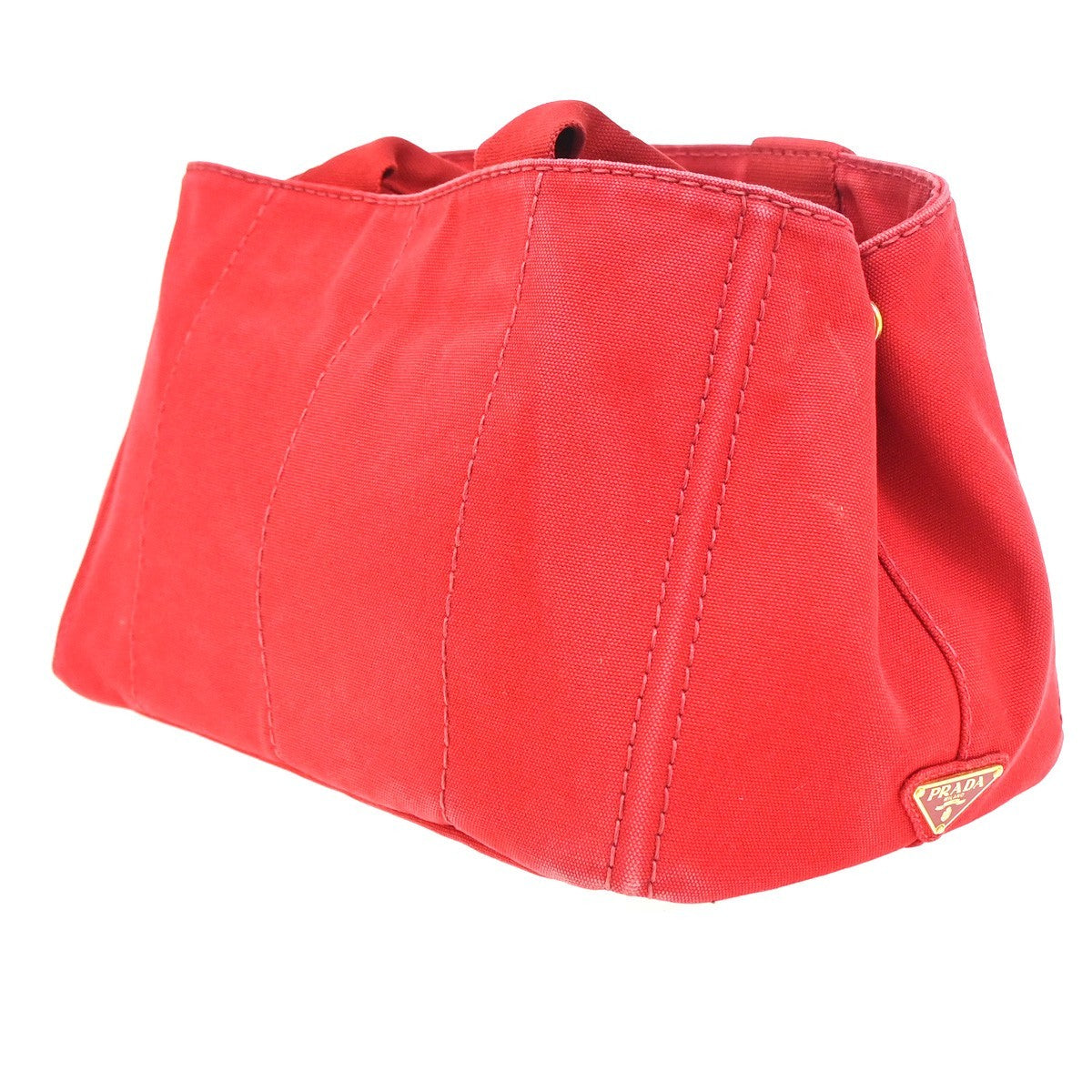 PRADA Logo CANAPA Shoulder Hand Tote Bag Canvas Leather Red GHW Italy 34AA200