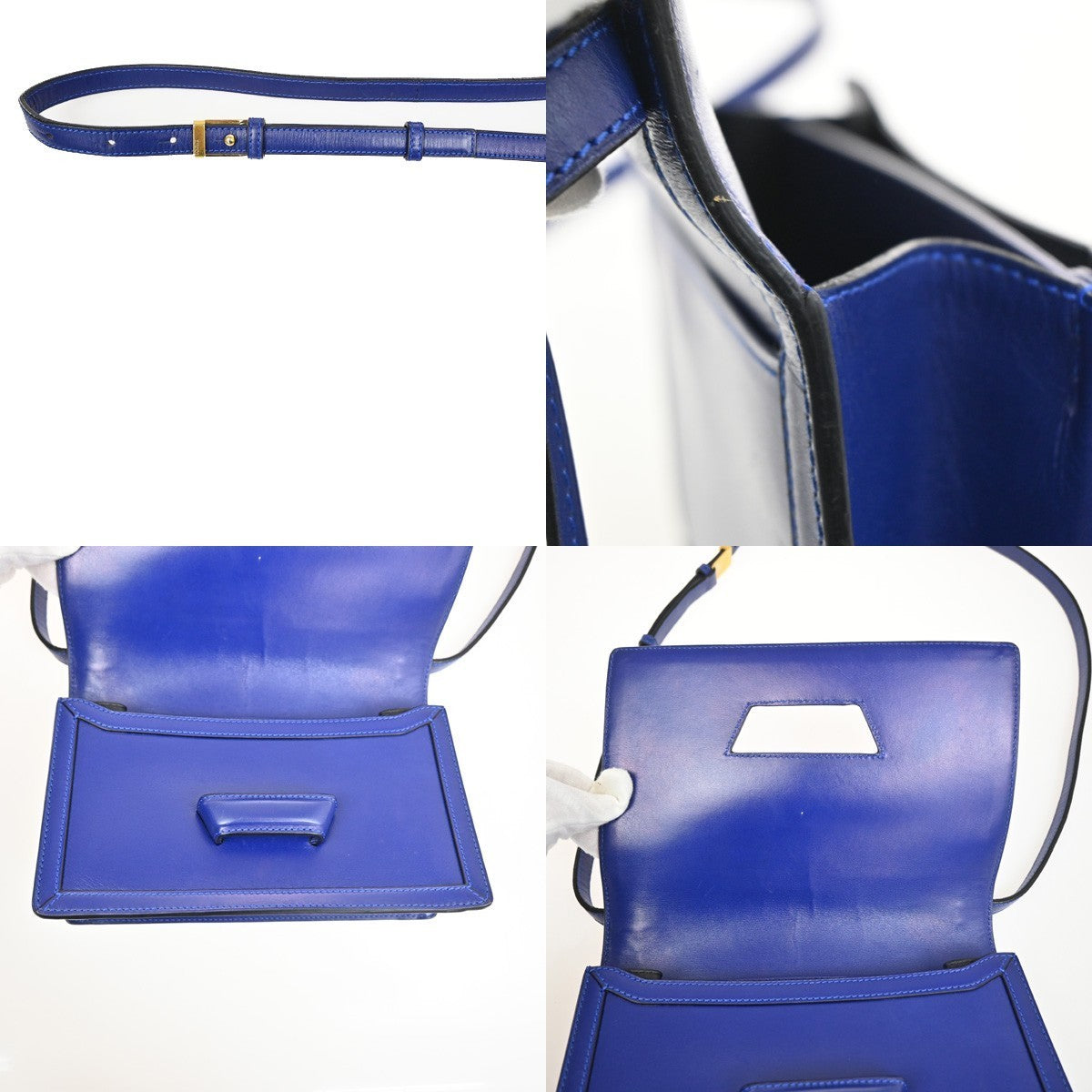 LOEWE Logo Barcelona Crossbody Shoulder Bag Leather Blue GHW Spain 11MA392
