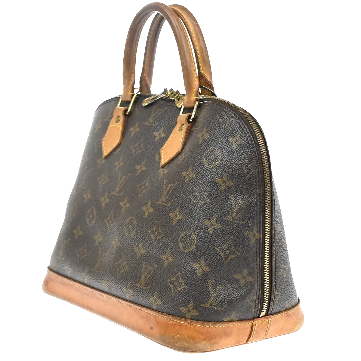 LOUIS VUITTON LV Logo Alma Hand Bag Monogram Leather Brown USA M51130 35YJ194