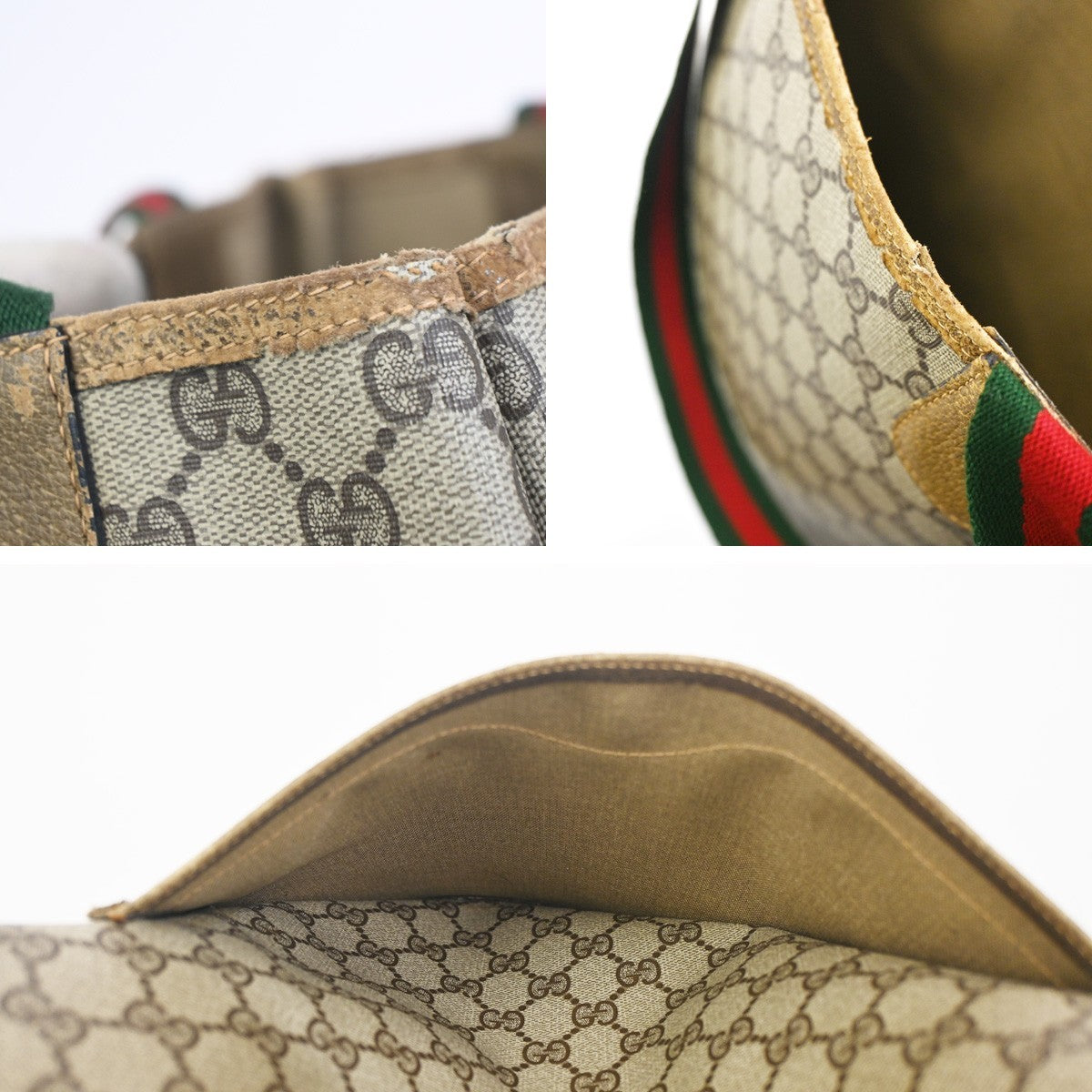 GUCCI GG Pattern Sherry Shoulder Tote Bag PVC Leather Beige Italy 66CA751
