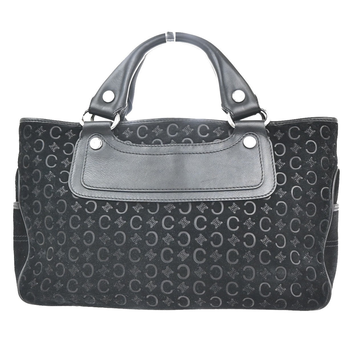 CELINE Logo C Macadam Pattern Boogie Hand Bag Suede Leather Black SHW 34MA429