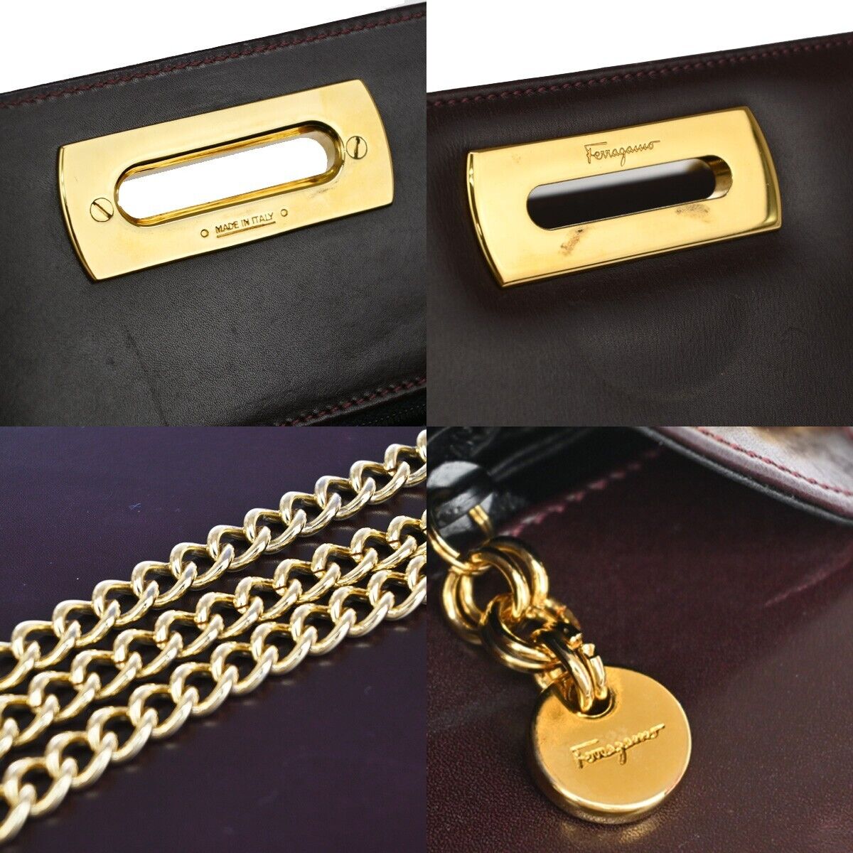 SALVATORE FERRAGAMO Chain Gancini 2Way Shoulder Clutch Bag Leather BX 39EA565
