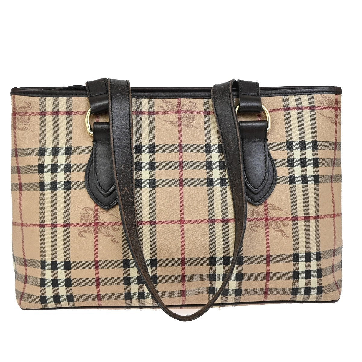 BURBERRY Logo Nova Check Shoulder Tote Bag Canvas Leather Beige Brown 67KA778