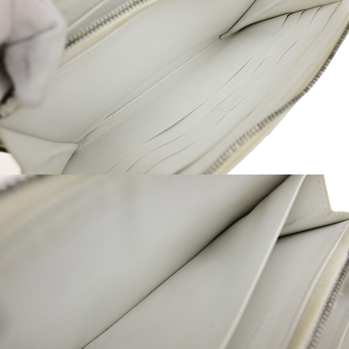 BOTTEGA VENETA Cassette Intrecciato Long Zipper Wallet Leather White 66EC242