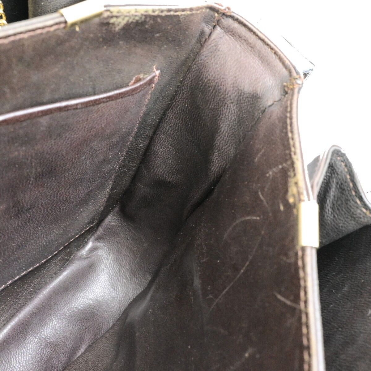 CELINE Logo Crossbody Shoulder Bag Suede Leather Brown GHW 63EC954