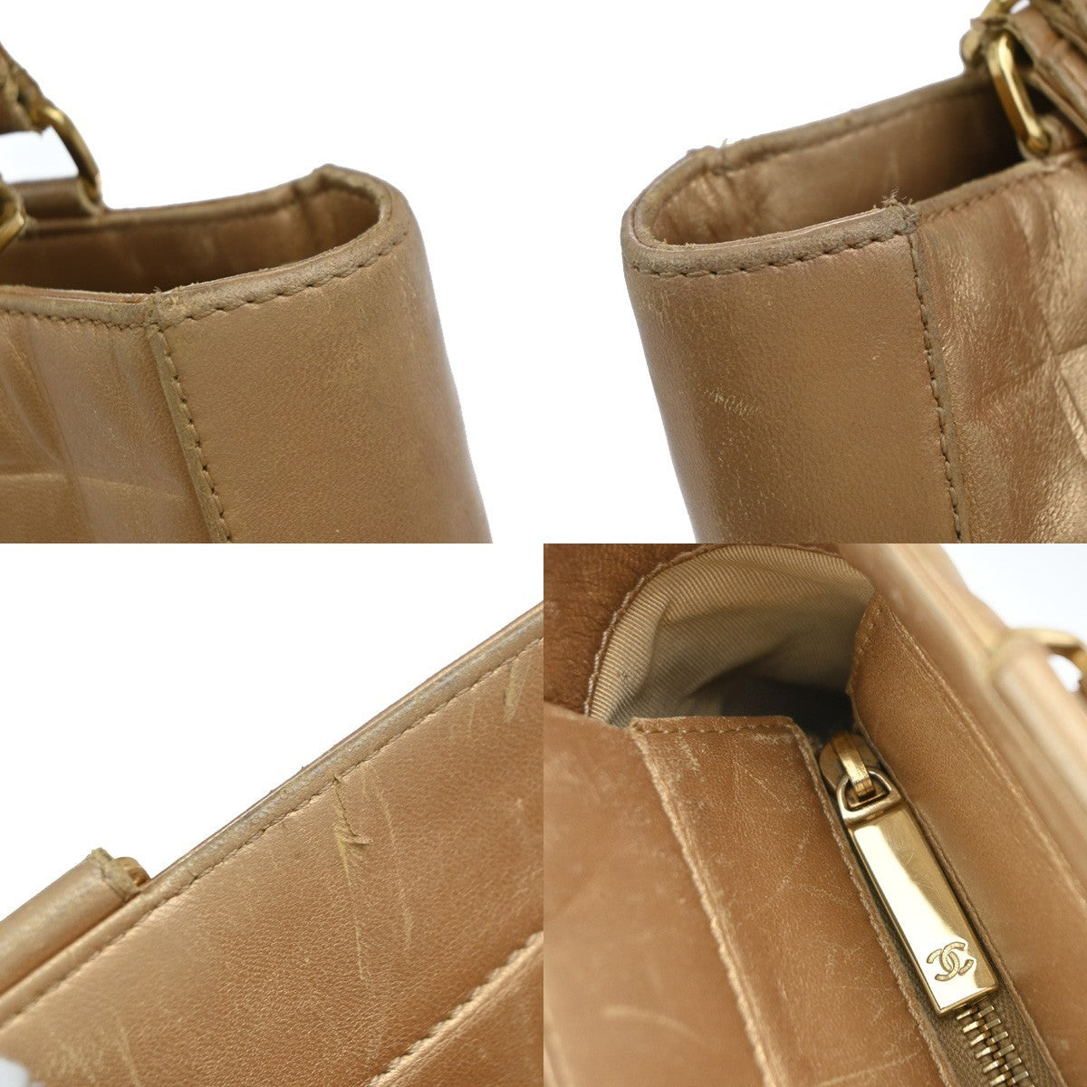 CHANEL CC Logo Chocolate Bar Shoulder Tote Bag Leather Gold Italy 10RP056