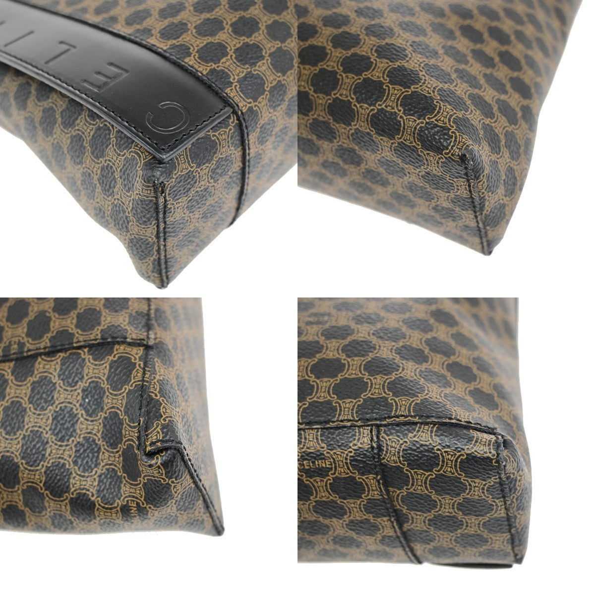 CELINE Logo Macadam Pattern Hand Bag PVC Leather Black GHW Italy 86KD118