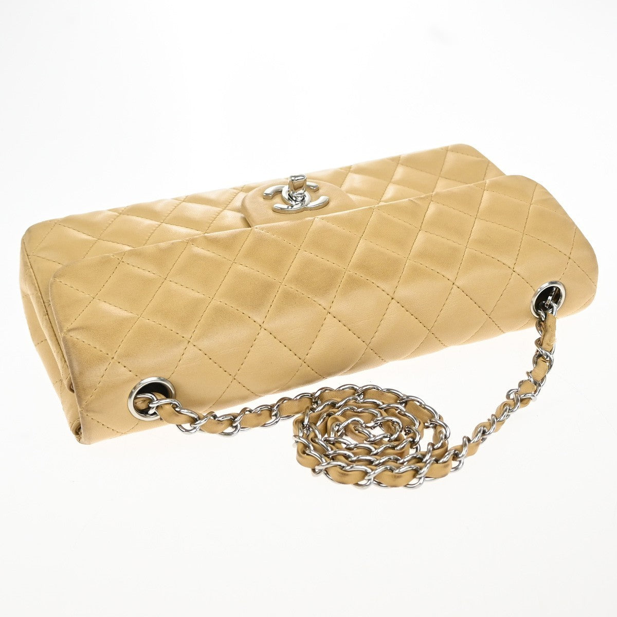 CHANEL CC Logo Matelasse Chain Shoulder Bag Leather Beige GHW 332RP020