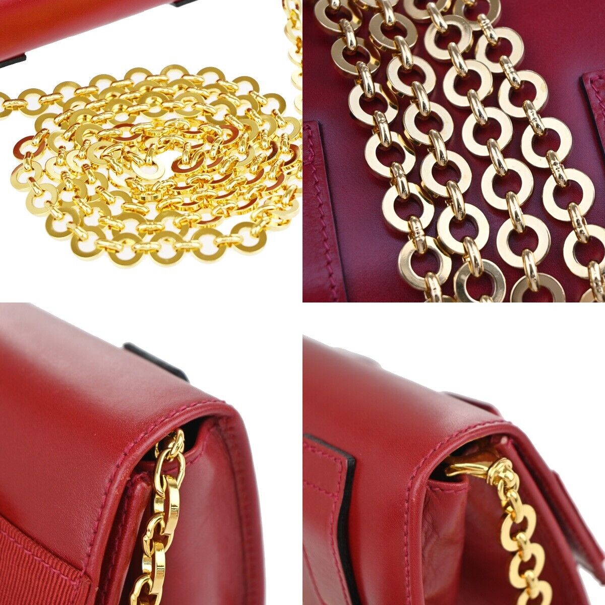 SALVATORE FERRAGAMO Vara 2Way Chain Mini Shoulder Clutch Bag Leather Red 31EA933