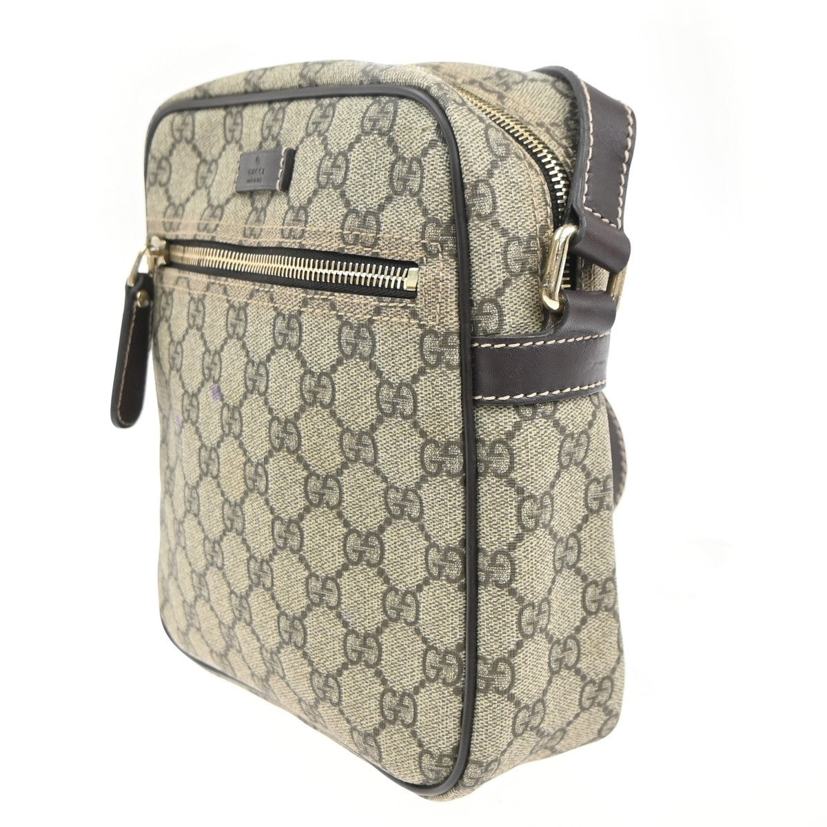 GUCCI Logo GG Pattern Shoulder Bag Supreme Leather Beige Italy GHW 39KC471