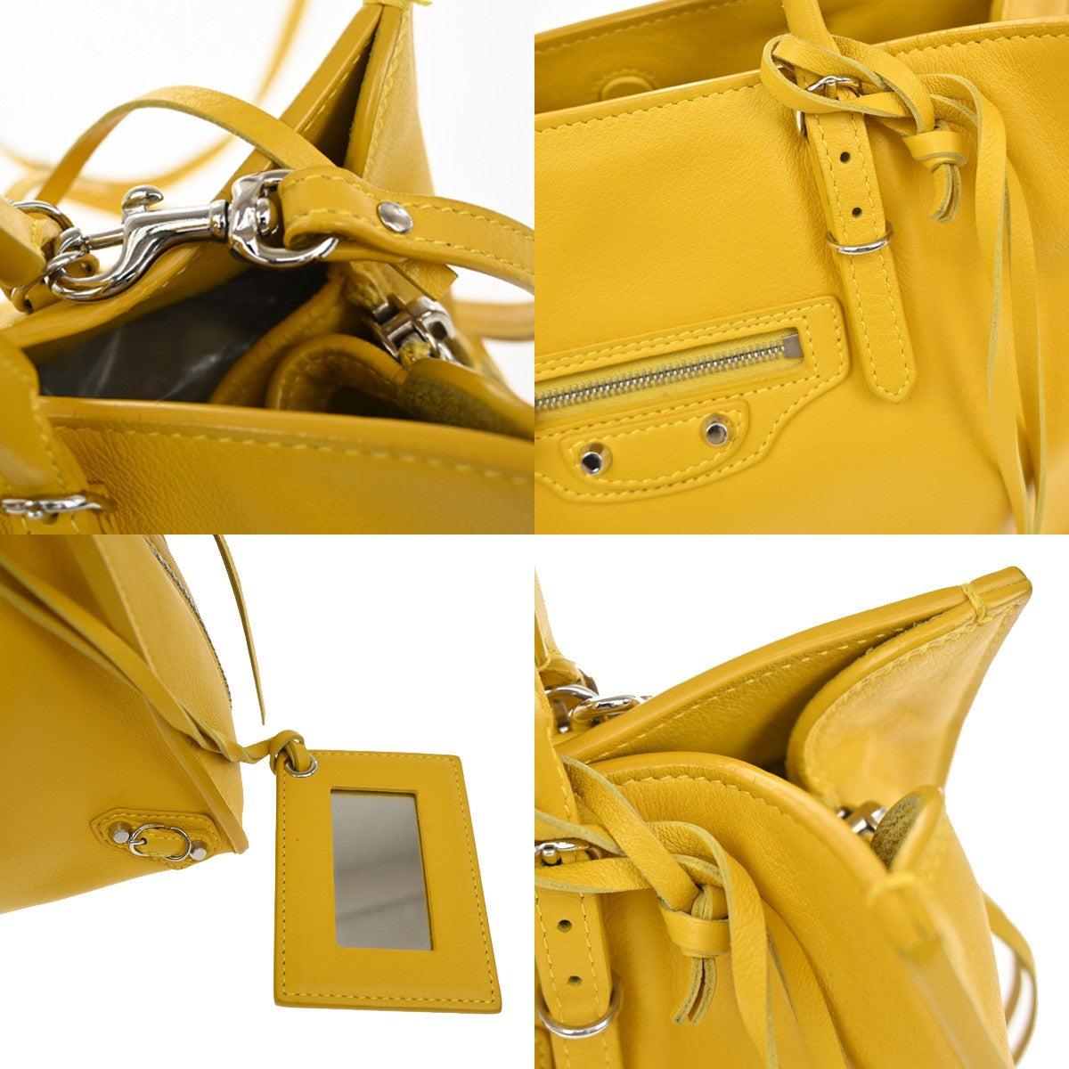 BALENCIAGA Paper Mini 2Way Shoulder Hand Bag Leather Yellow SHW Mirror 97YH797