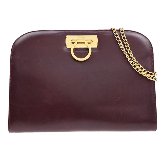 SALVATORE FERRAGAMO Gancini 2Way Chain Shoulder Clutch Bag Leather BY 39YH487