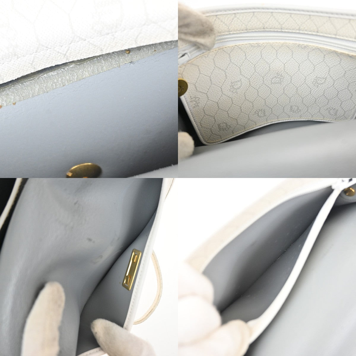 CHRISTIAN DIOR Honeycomb pattern Shoulder Bag PVC Leather White France 30MA503