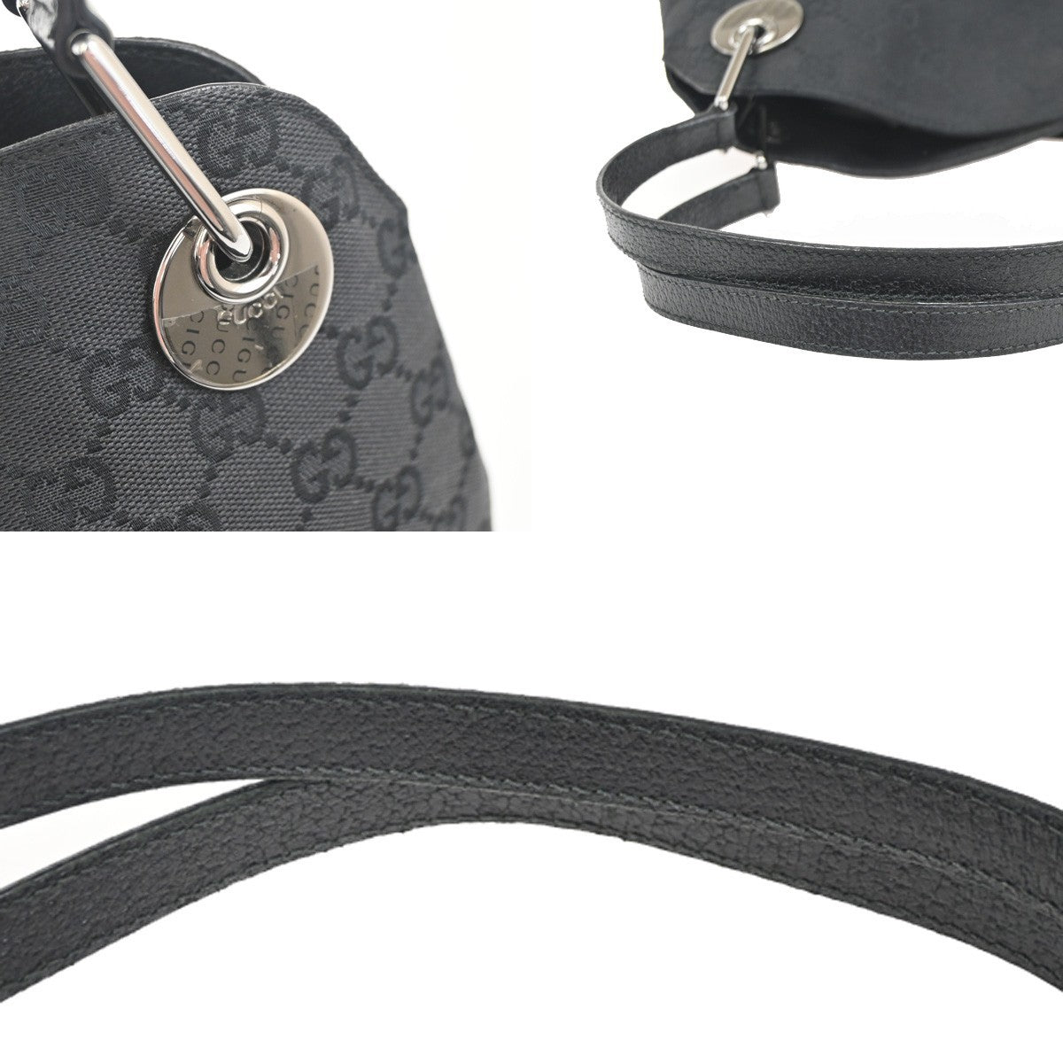 GUCCI GG Logo Eclipse Shoulder Hand Bag Black Canvas Leather GHW Italy 33ZA368