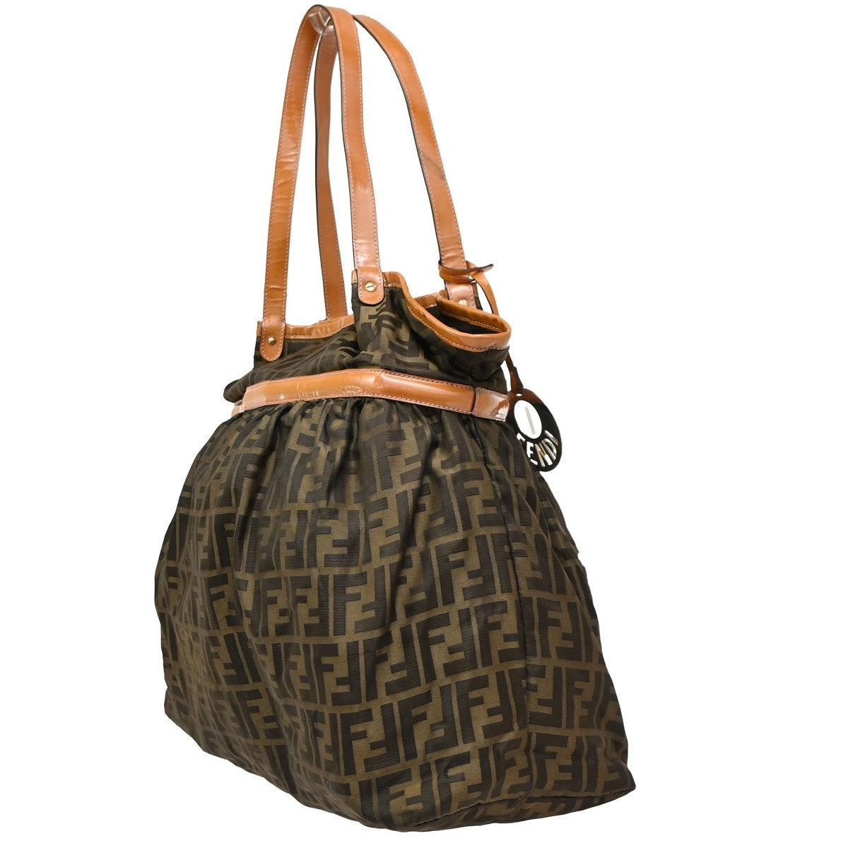 FENDI Zucca Pattern Gathered Shoulder Tote Bag Canvas Patent Leather BN 38CA729