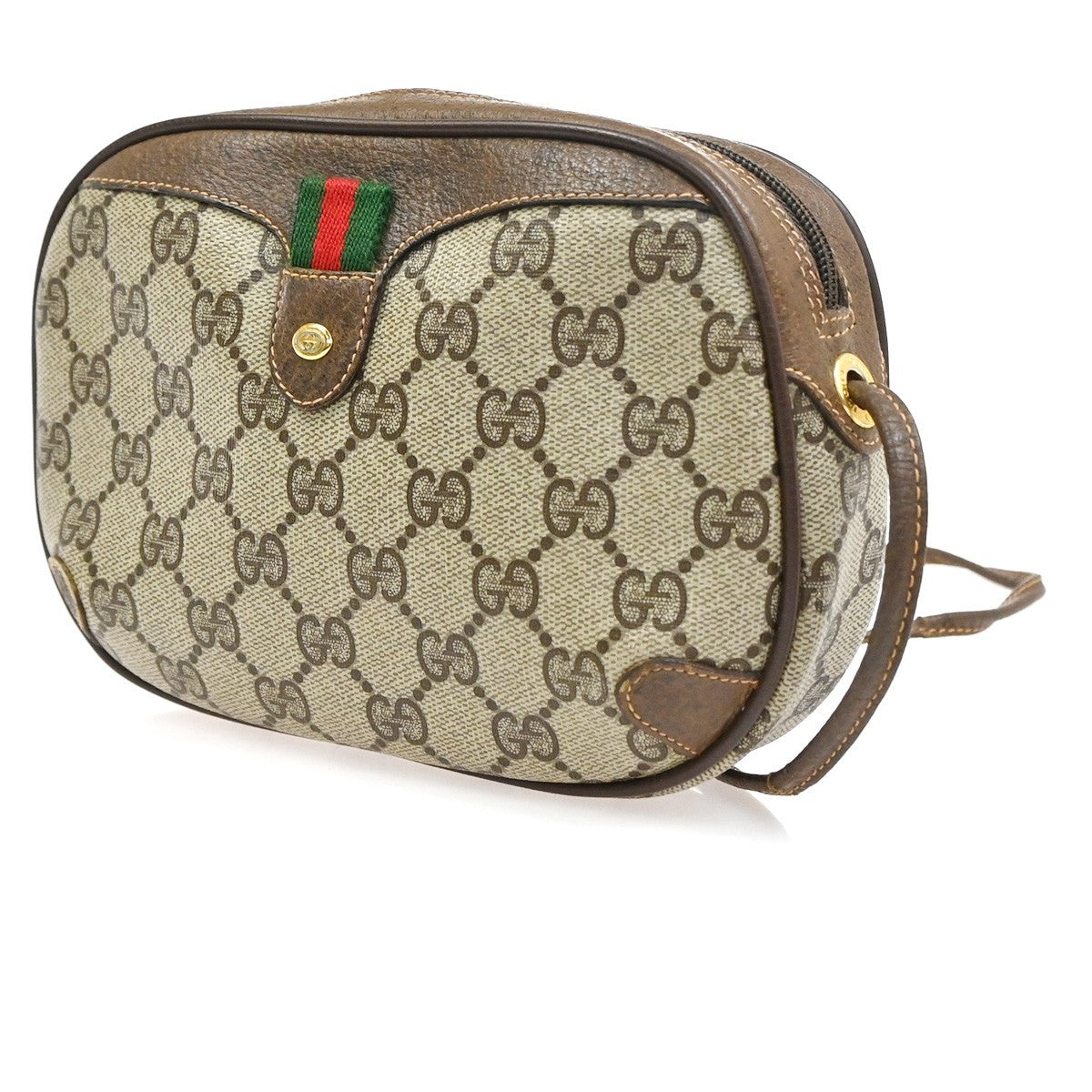 Gucci GG Web Sherry Line Small Crossbody  shoulder Bag PVC leather brown 33SA049
