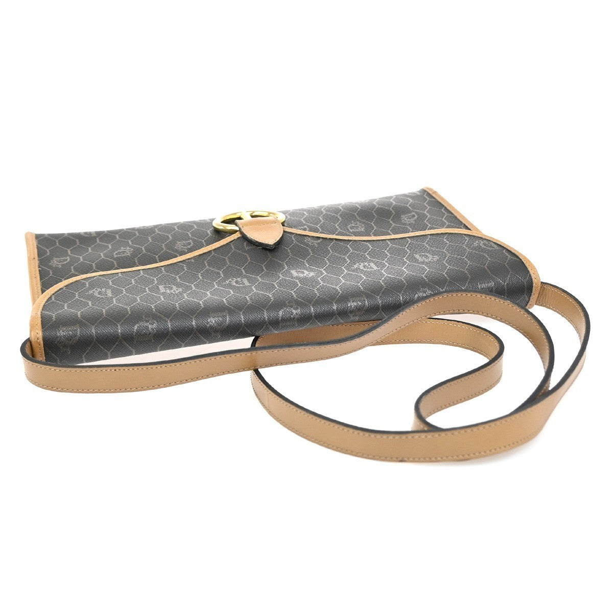 CHRISTIAN DIOR Honeycomb Chain Shoulder Bag PVC Leather Brown Gray GHW 39EG208