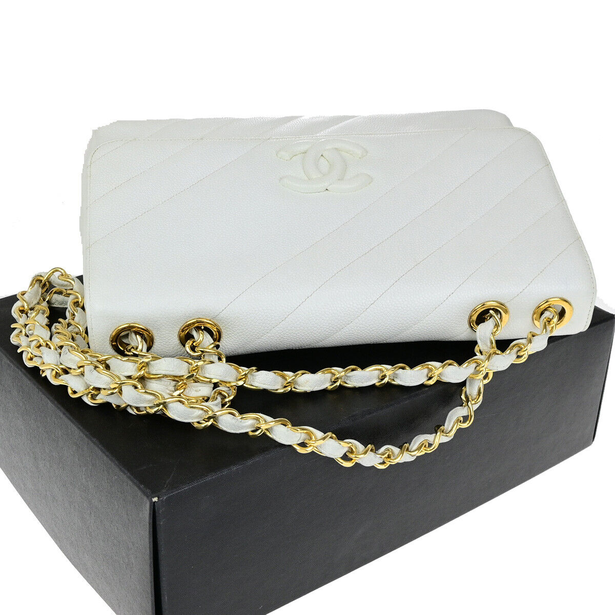 CHANEL CC Bias Stitch 30 Chain Shoulder Bag Grained Calfskin Leather WE 805RK698