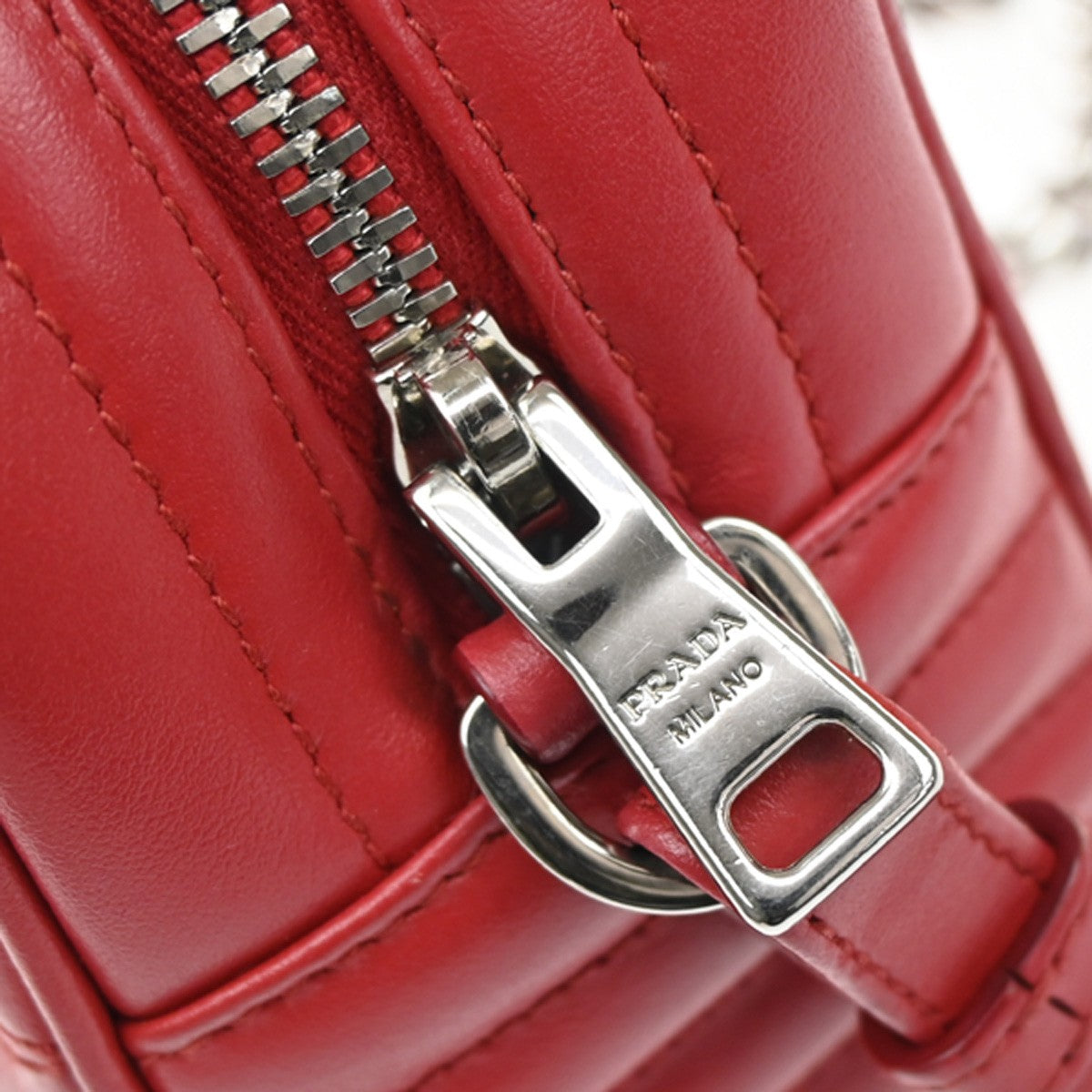 PRADA Logo Diagramme Mini Chain Shoulder Bag Leather Red SHW Italy 46RL099