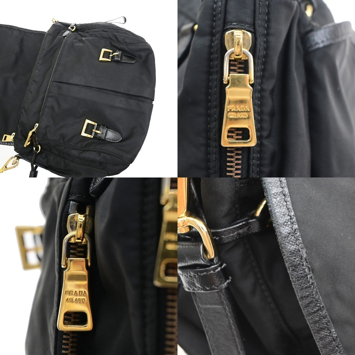 PRADA Logo Tessuto Crossbody Shoulder Bag Nylon Leather Black GHW Italy 76MA710