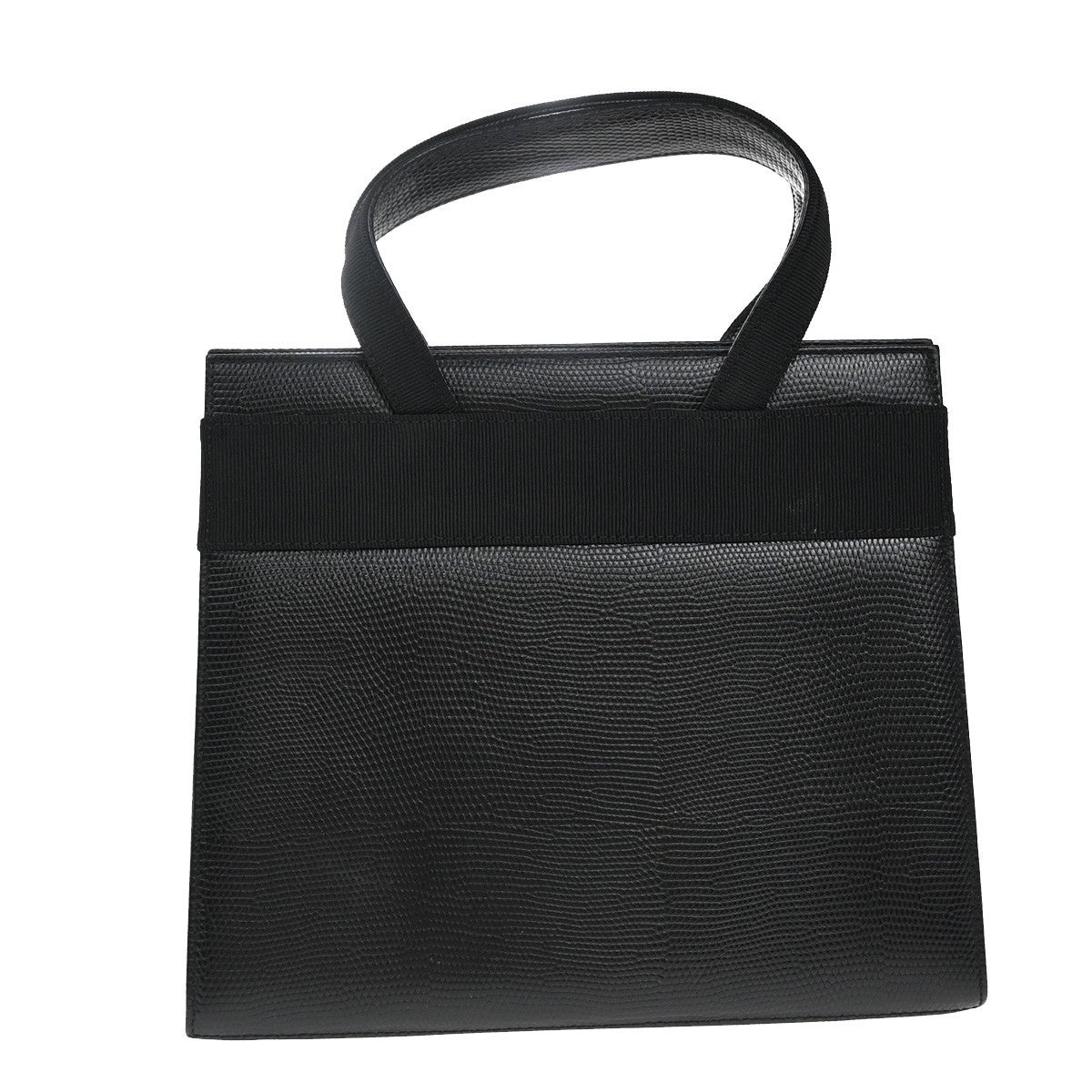 SALVATORE FERRAGAMO Logo Vara Hand Bag Embossing Leather Black Gold 62EG282