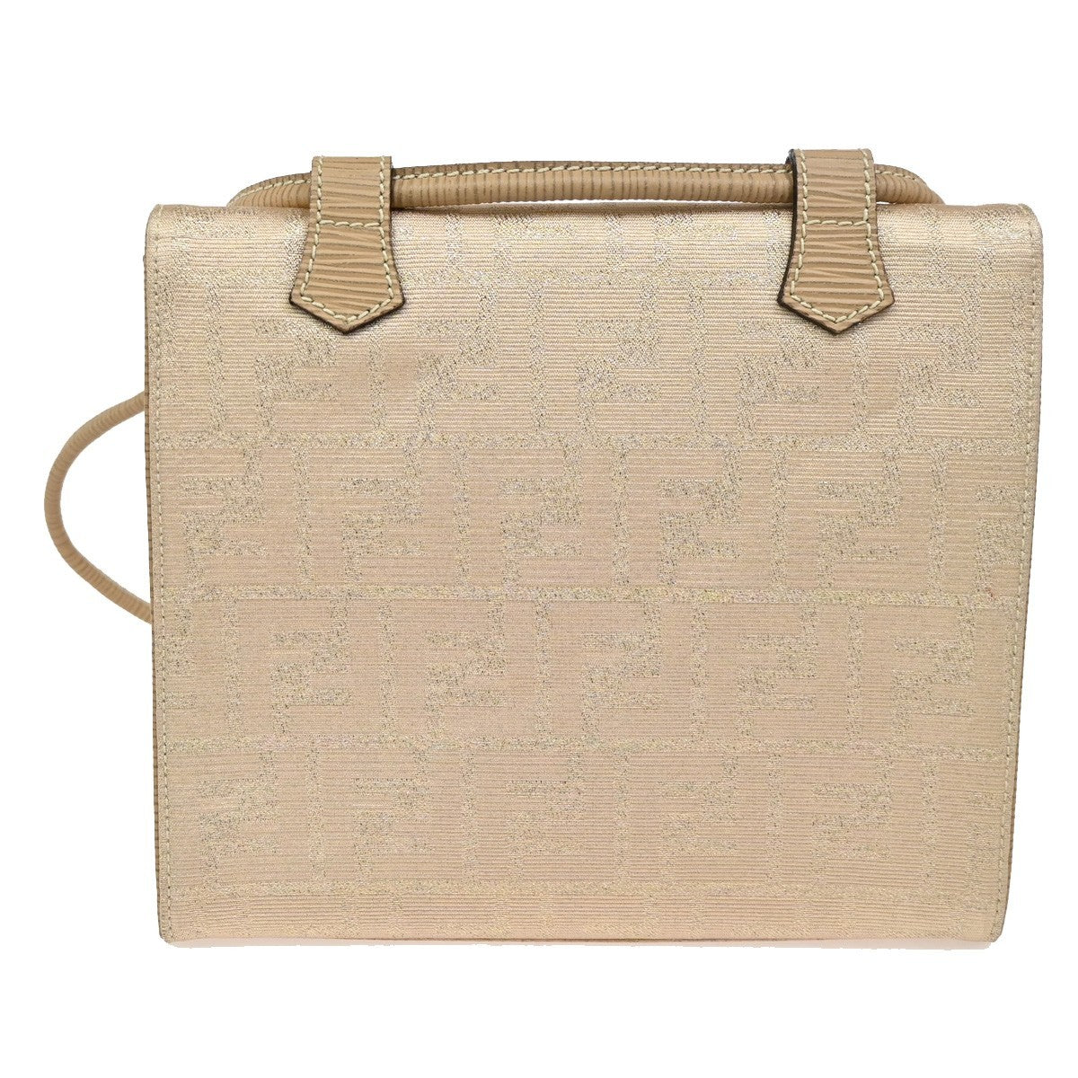FENDI Logo Zucca Pattern Shoulder Bag Canvas Leather Gold Beige 87TA127