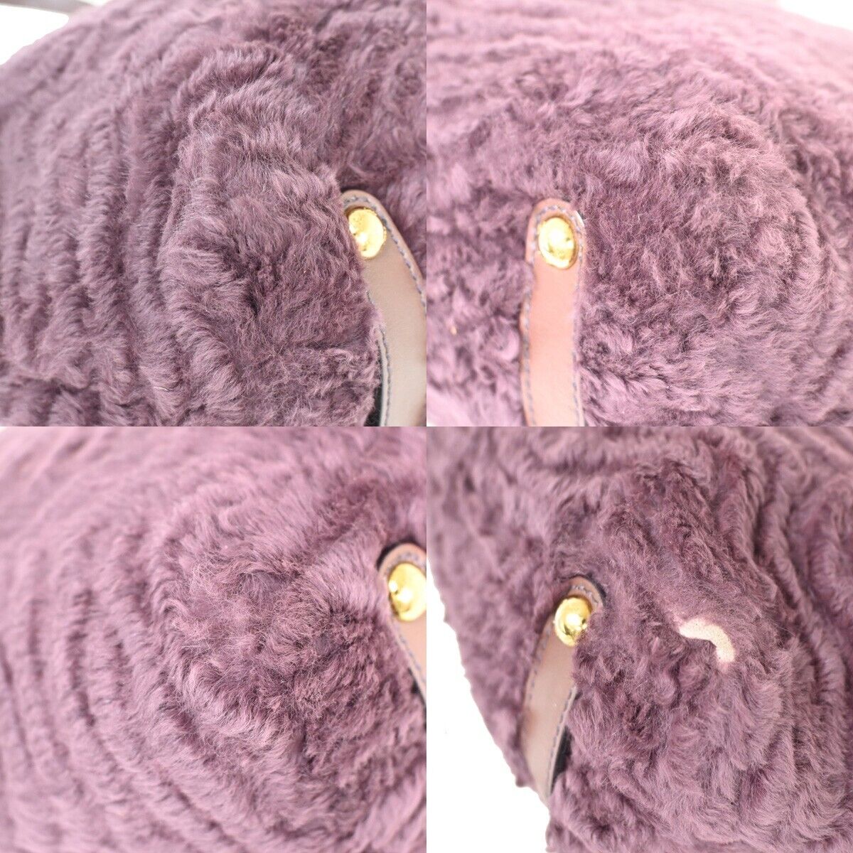 SALVATORE FERRAGAMO Logo Gancini Hand Bag Fur Leather Purple GHW Italy 09YD551