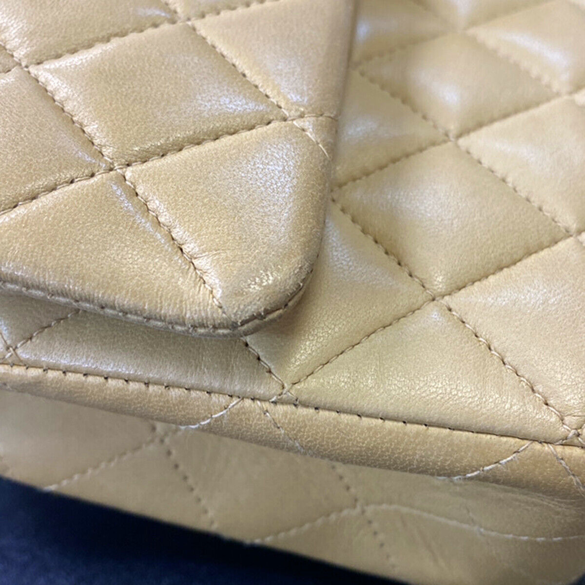 CHANEL CC Matelasse 25 Double Flap Chain Shoulder Bag Leather Beige GHW 652RK742