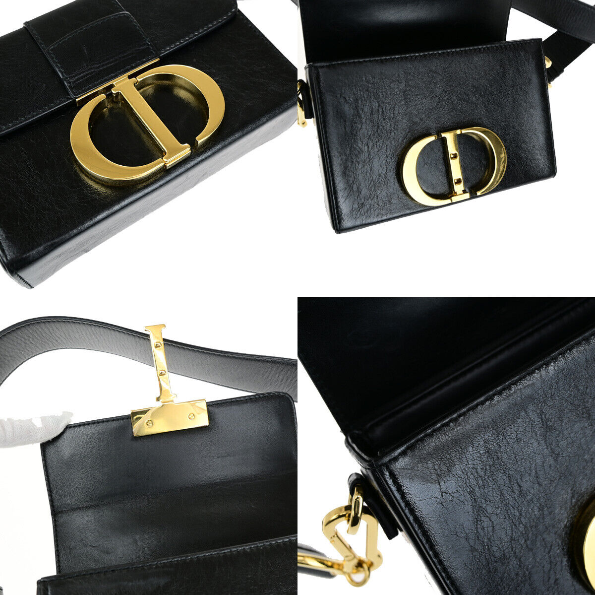 CHRISTIAN DIOR 30 Montaigne Box Shoulder Bag Calfskin Leather Black GHW 645RK712