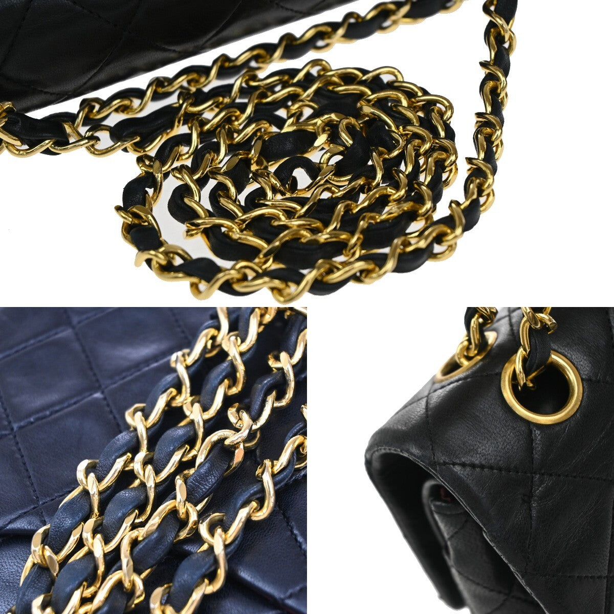 CHANEL Matelasse 23 Double Flap Chain Shoulder Bag Leather BK Vintage 730RF245