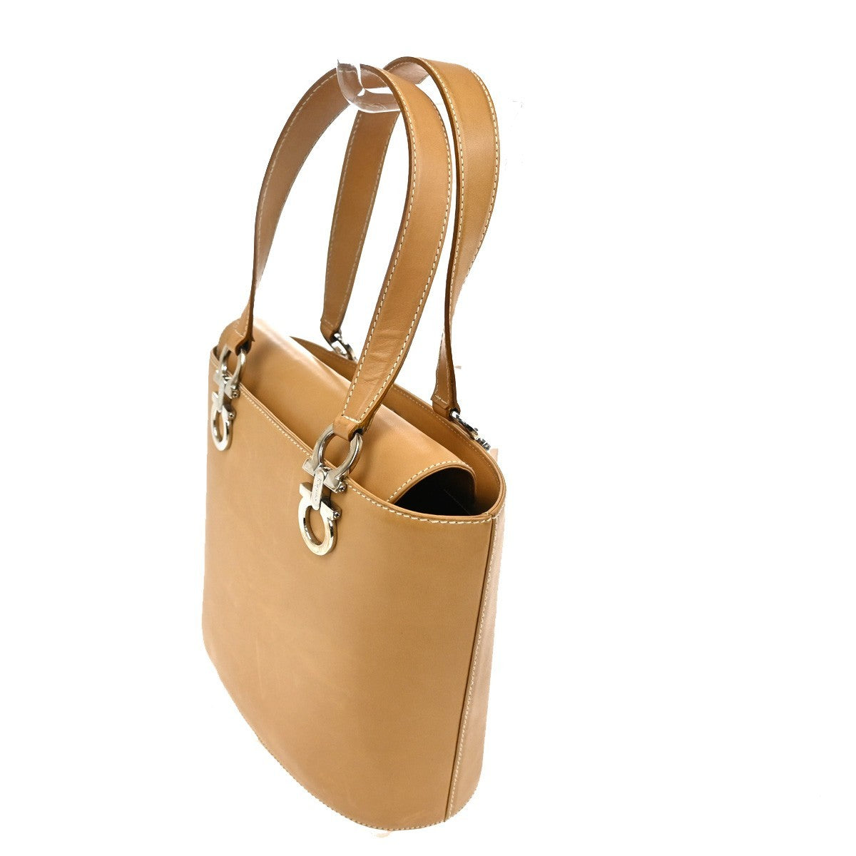 SALVATORE FERRAGAMO Gancini 2Way Shoulder Hand Bag Leather Brown Silver 36TA414