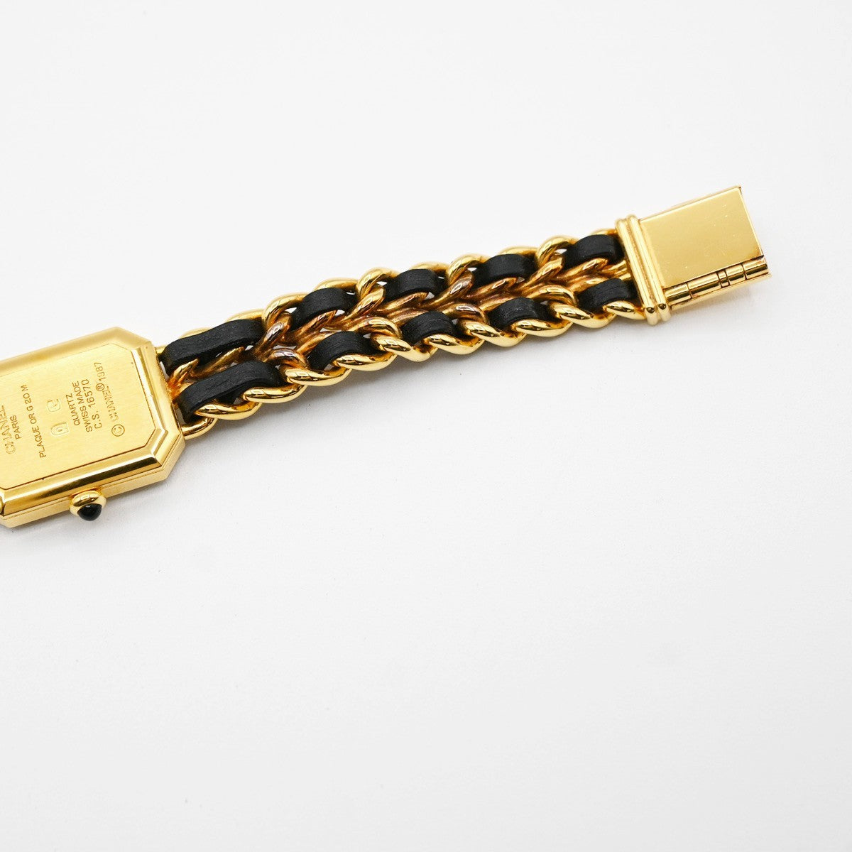 CHANEL Logo Premiere Watch M Size Quartz Gold Plated Leather Swiss Made 620LC637