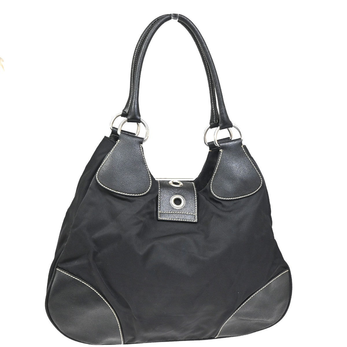 PRADA MILANO Logo Tessuto Shoulder Hobo Bag Nylon Leather Black 65KC491