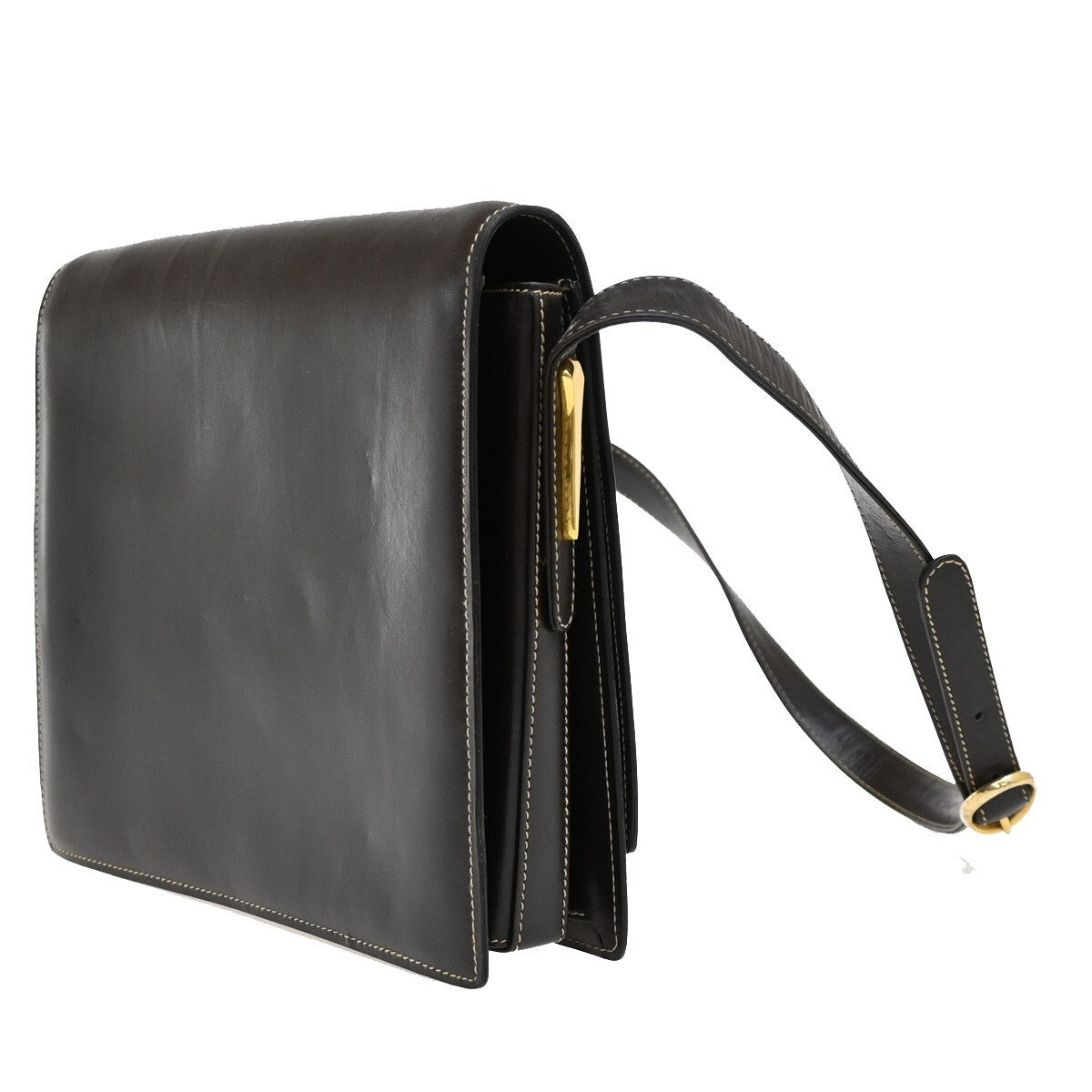 GUCCI Logo Horsebit Shoulder Hand Bag Leather Brown GHW Made in Italy 63EE368