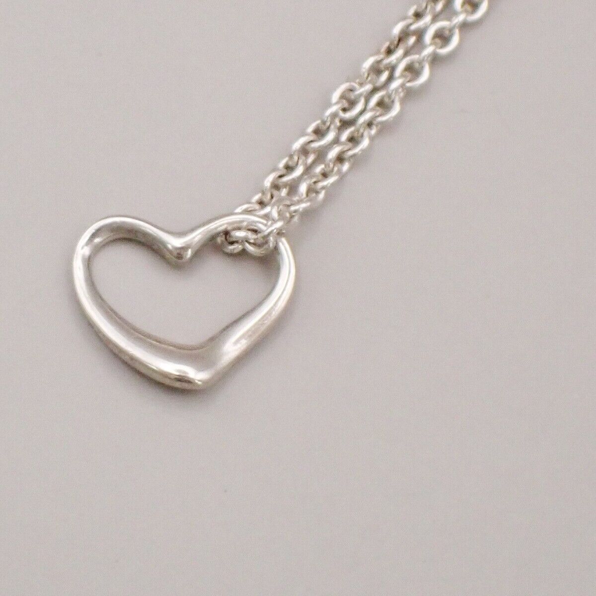 TIFFANY & CO. Logo Open Heart 7mm Chain Necklace Elsa Peretti Silver Ag 66YF227