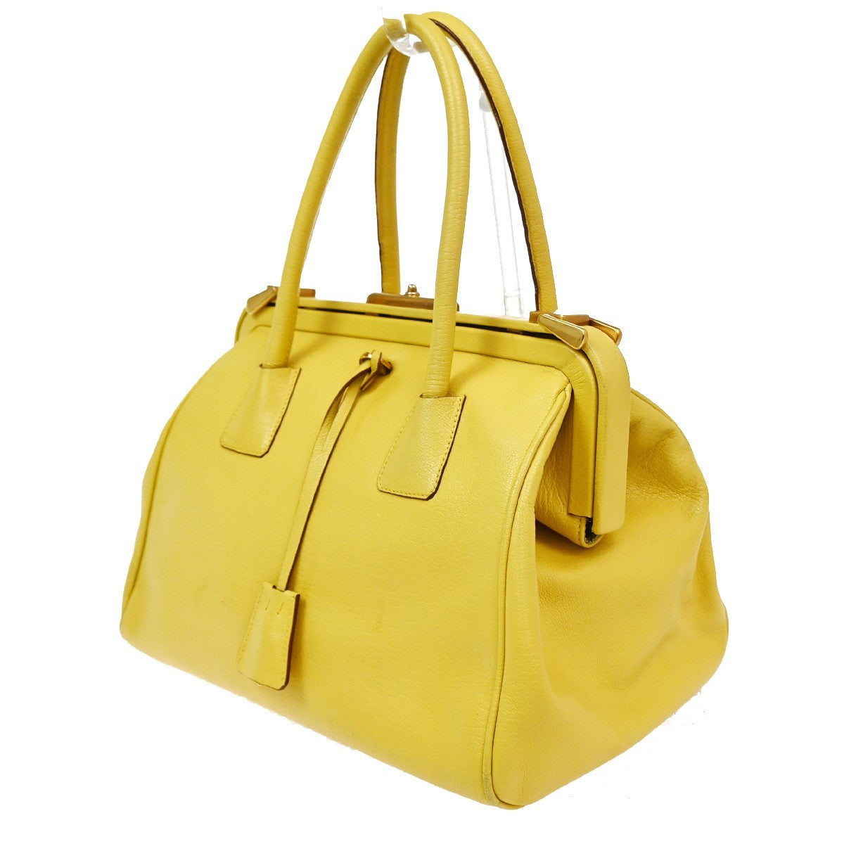 PRADA MILANO Doctor's Hand Bag Leather Yellow GHW Italy 83TA671