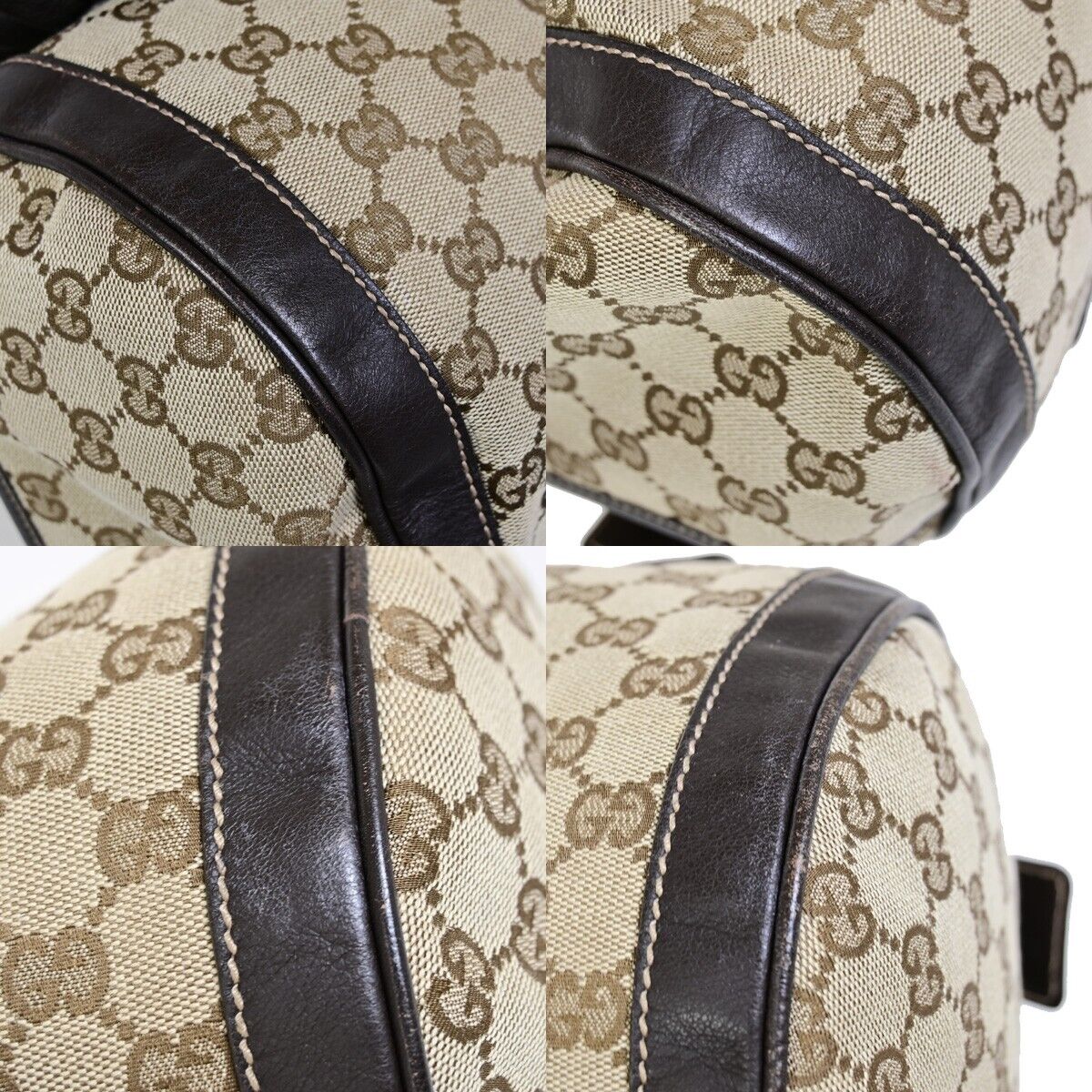 GUCCI Logo GG Pattern Trophy Hand Bag Canvas Leather Brown Italy 83FA749