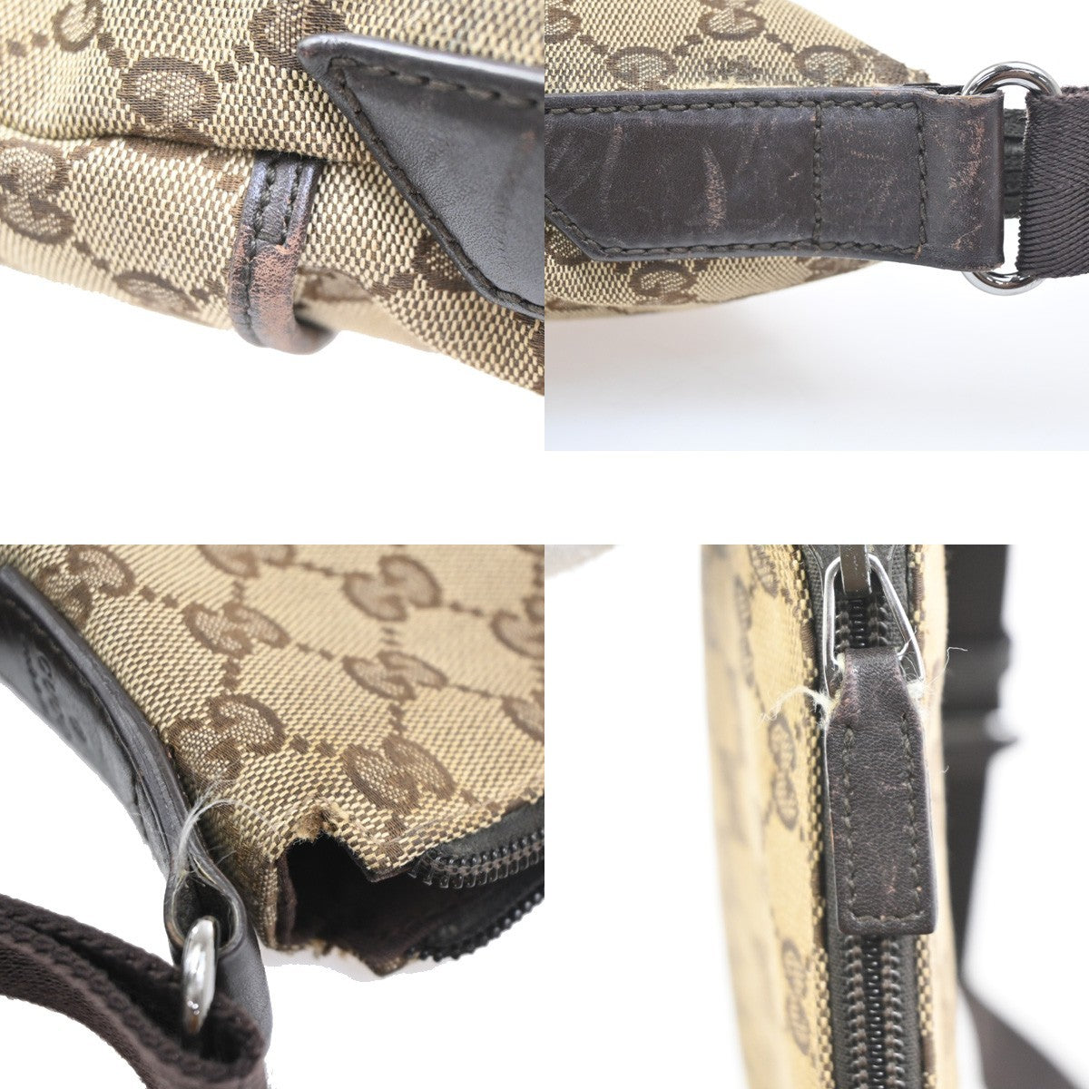 GUCCI Logo GG Crossbody Shoulder Bag Leather Canvas Brown SHW Italy 65TA715