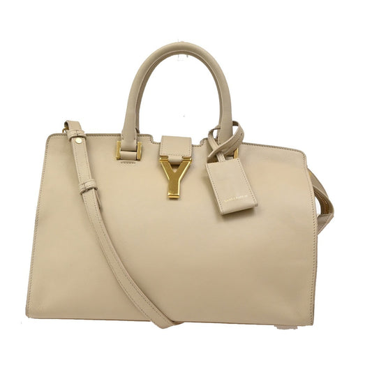 SAINT LAURENT  Logo Classic Y Cabas 2 Way Hand Bag Leather Beige Gold 72KA839