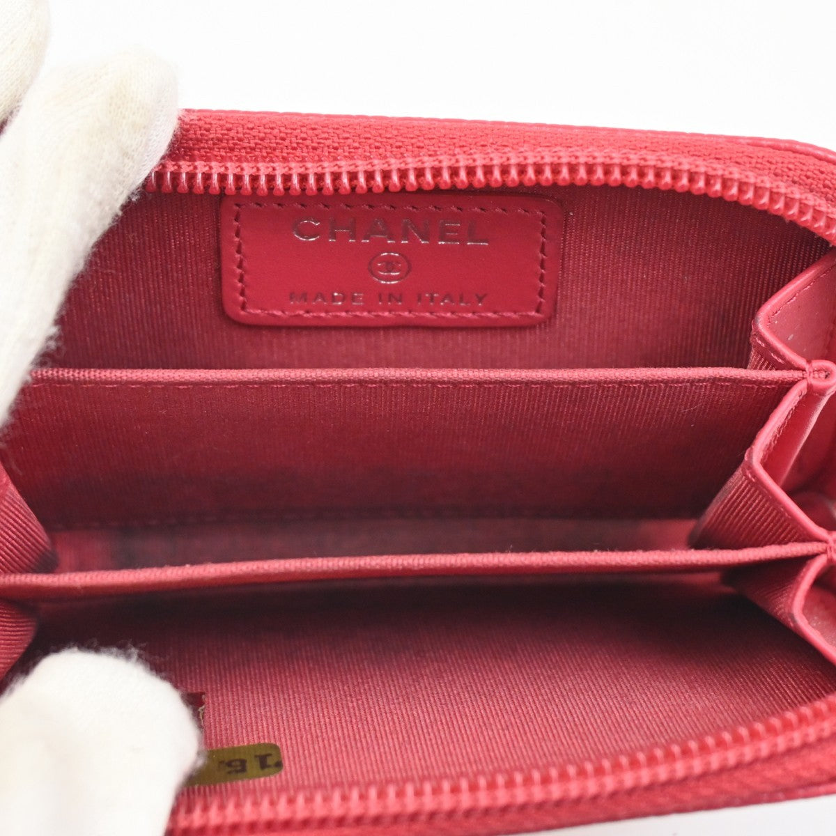 CHANEL CC Logo Zip Around Coin Wallet Grained Calfskin Leather Red Italy 87RL776