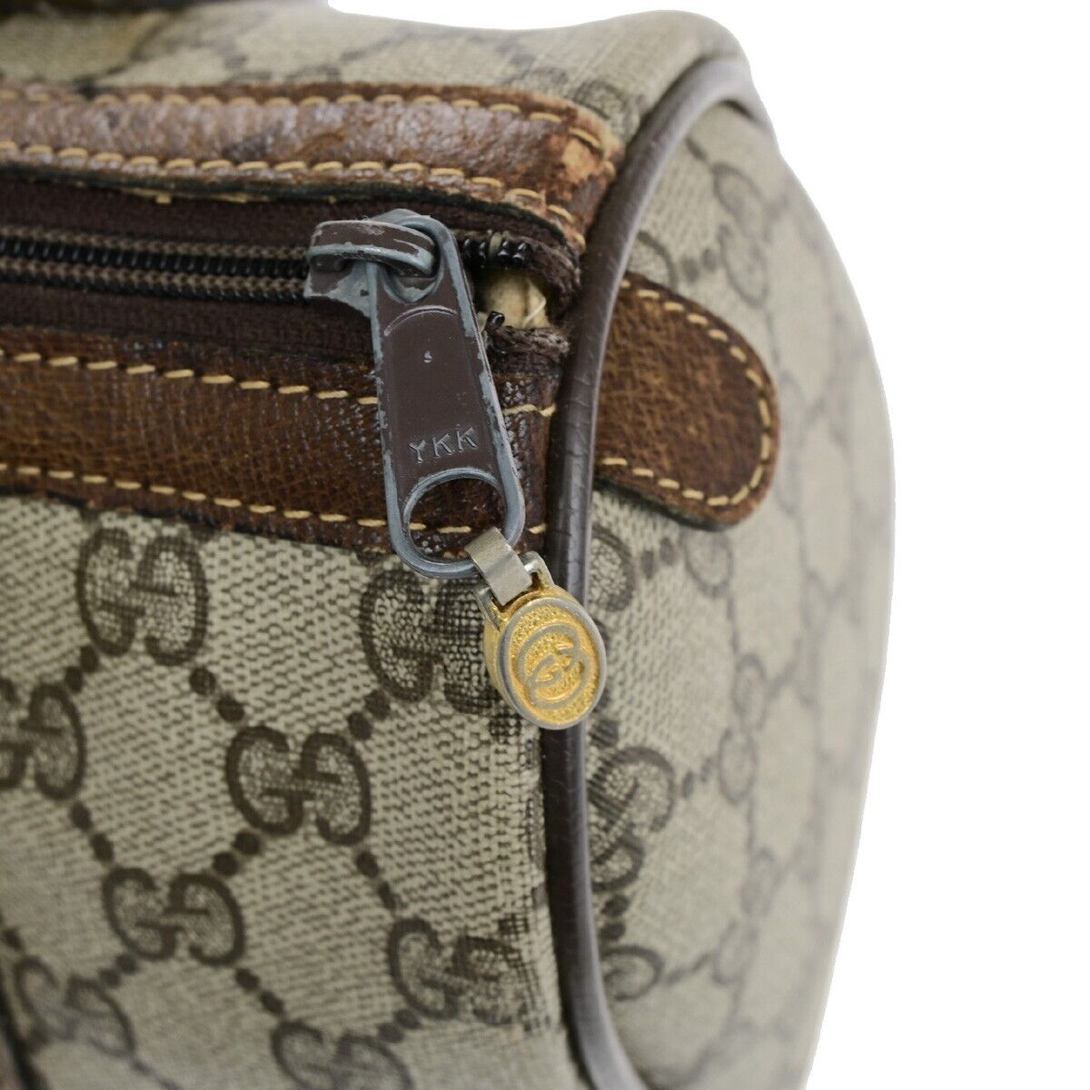 GUCCI Logo Sherry GG Pattern Travel Hand Bag PVC Leather Brown Italy 37YF592