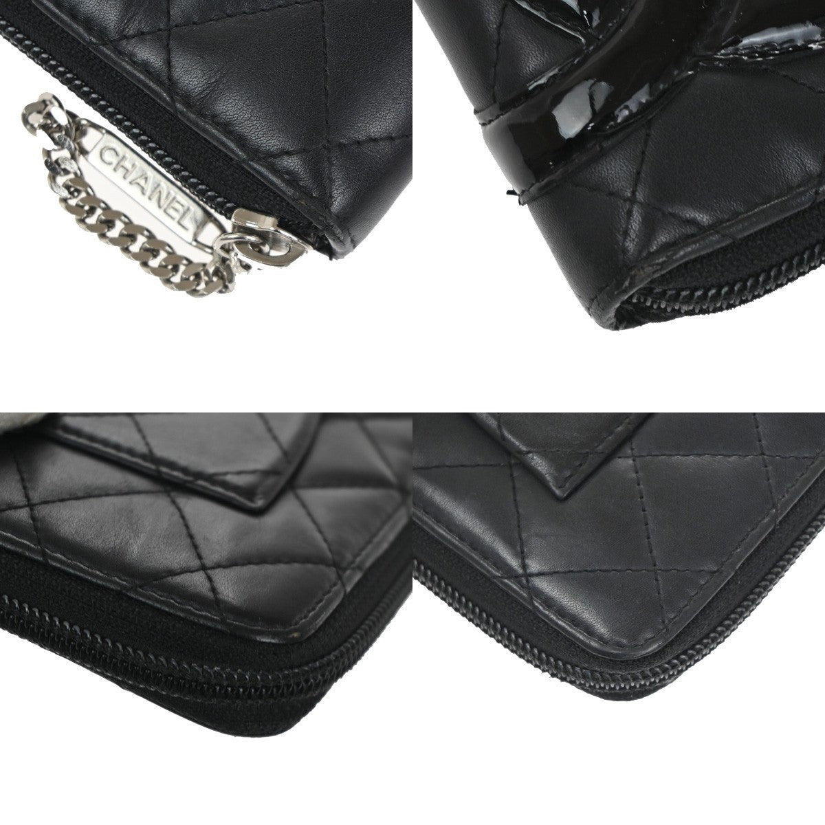 CHANEL CC Cambon Zip Around Long Bifold Wallet Purse Leather Black Pink 31TA372