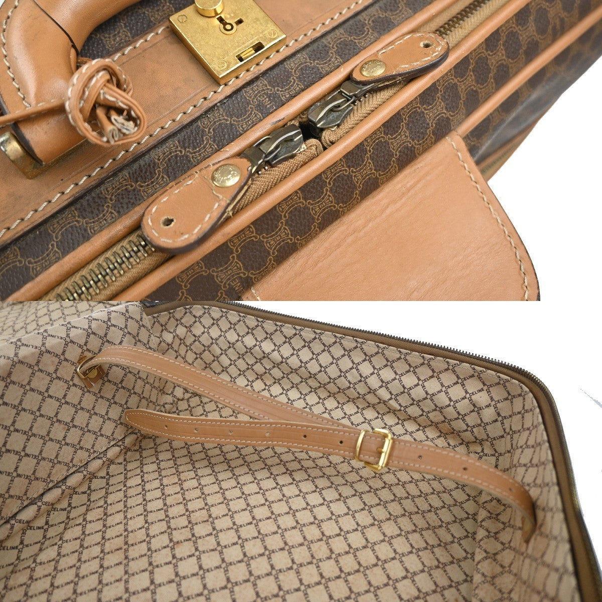 CELINE Logo Macadam Pattern Travel Hand Bag PVC Leather Brown GHW Italy 64KP375