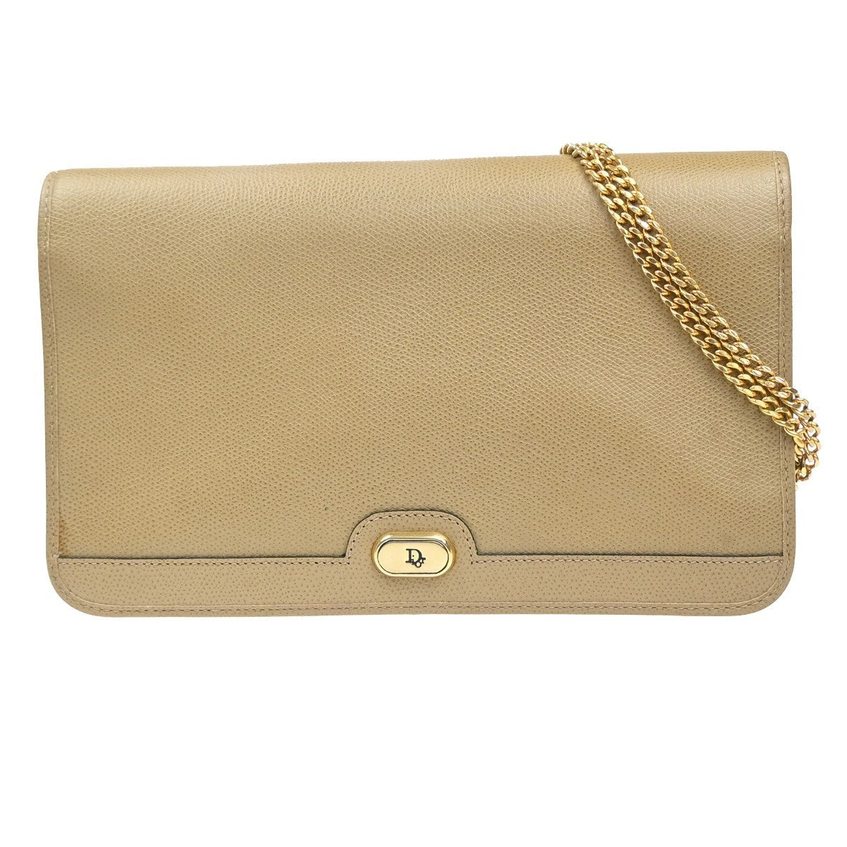 CHRISTIAN DIOR CD Logo Flap Chain Shoulder Hand Bag Leather Beige France 63MA475