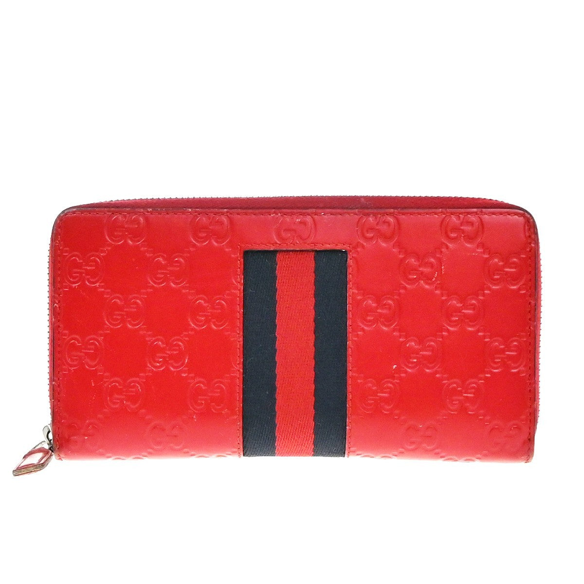 GUCCI Logo Guccissima GG Pattern Long Zipper Around Wallet Leather Red 35EG388