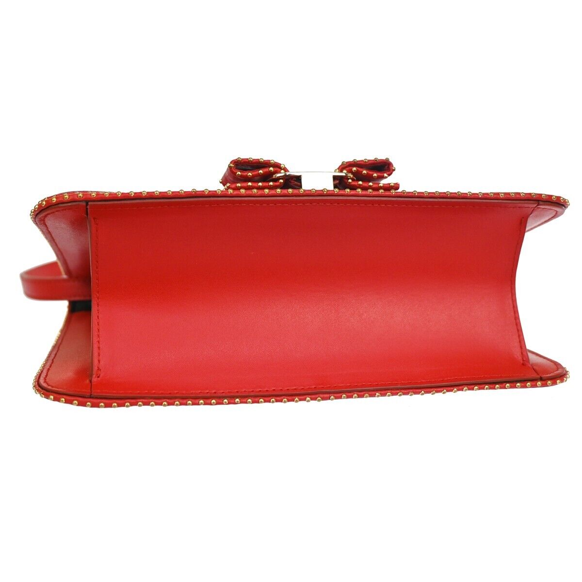 SALVATORE FERRAGAMO Vara Studs 2Way Shoulder Clutch Hand Bag Leather Red 88YD333