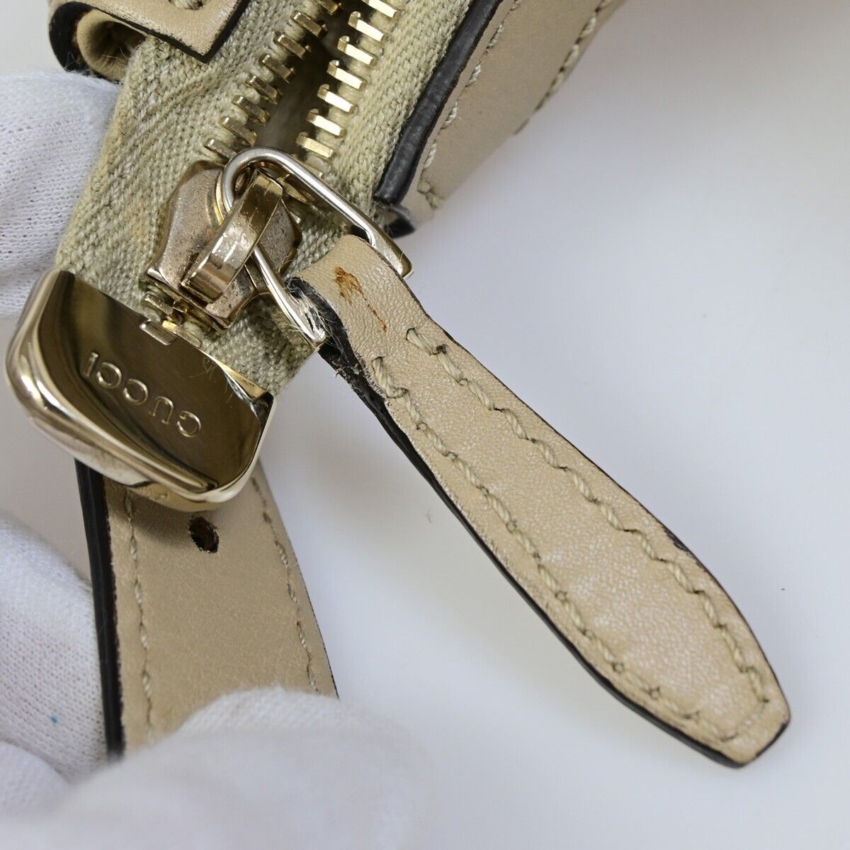 GUCCI Micro GG Guccissima Shoulder Hand Bag Leather Beige Italy 85EB460