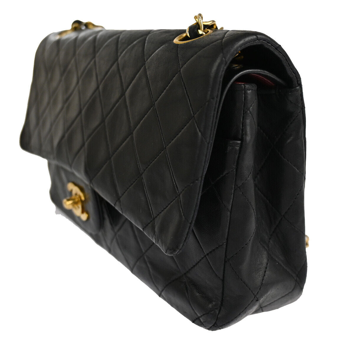 CHANEL CC Matelasse 25 Double Flap Chain Shoulder Bag Leather Black GHW 373RJ561
