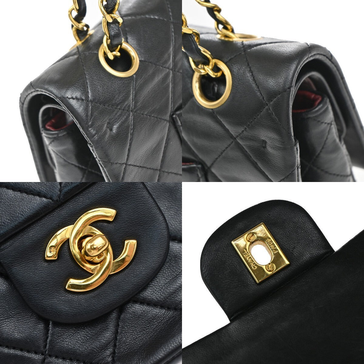 CHANEL CC Matelasse 25 Double Flap Chain Shoulder Bag Lamb Skin Black 892RF267